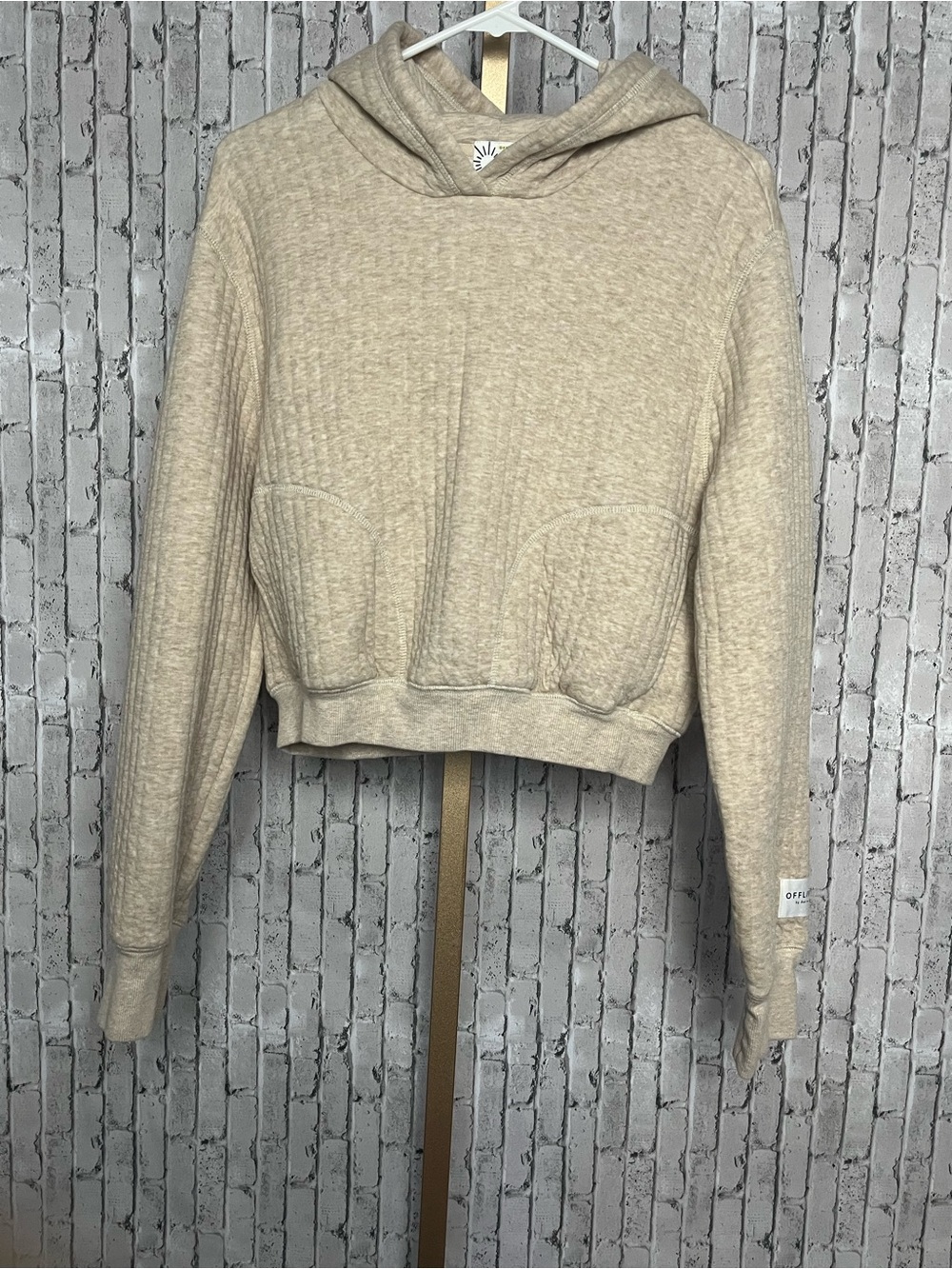 OFFLINE by Aerie Quilted Cropped Hoodie Small S Oatmeal Beige Athleisure